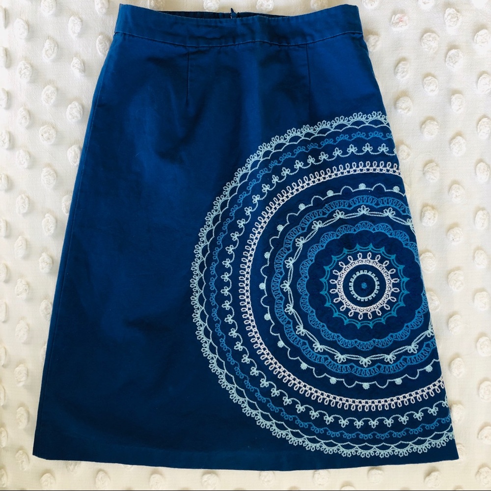 Boden Blue Embroidered A-lone Skirt